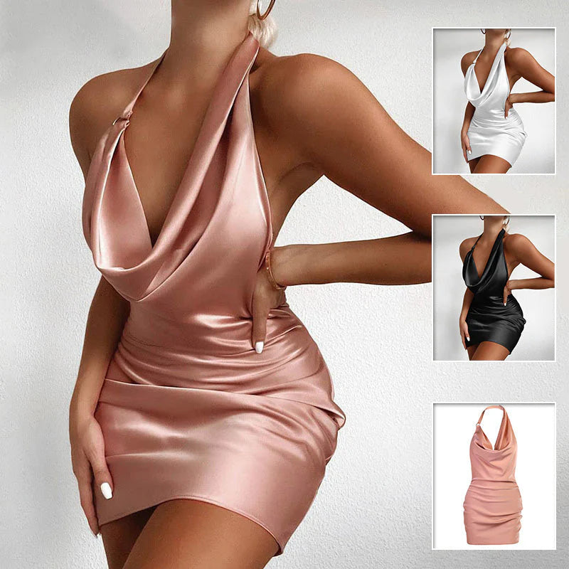 Clarivae sleeveless backless mini dress shown from the front, featuring a fitted silhouette and stylish design.