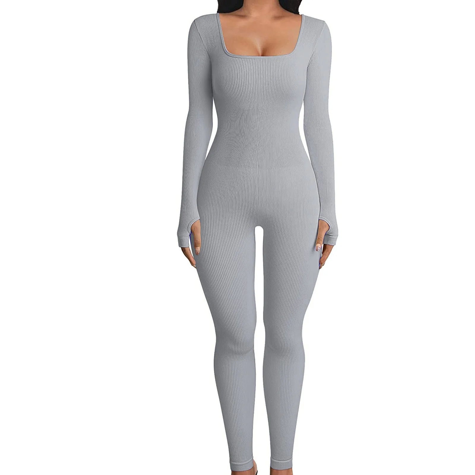 Women's Clarivae seamless long-sleeve yoga jumpsuit, form-fitting with a smooth, stretchy fabric ideal for activewear and yoga practice.