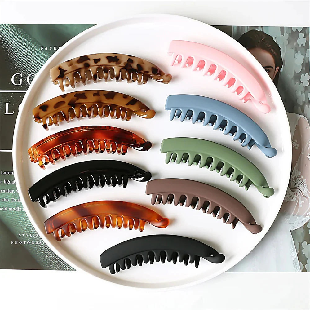 Clarivae frosted solid color banana hair clips, stylish ponytail barrettes and hair claws for women, easy to secure hair accessories